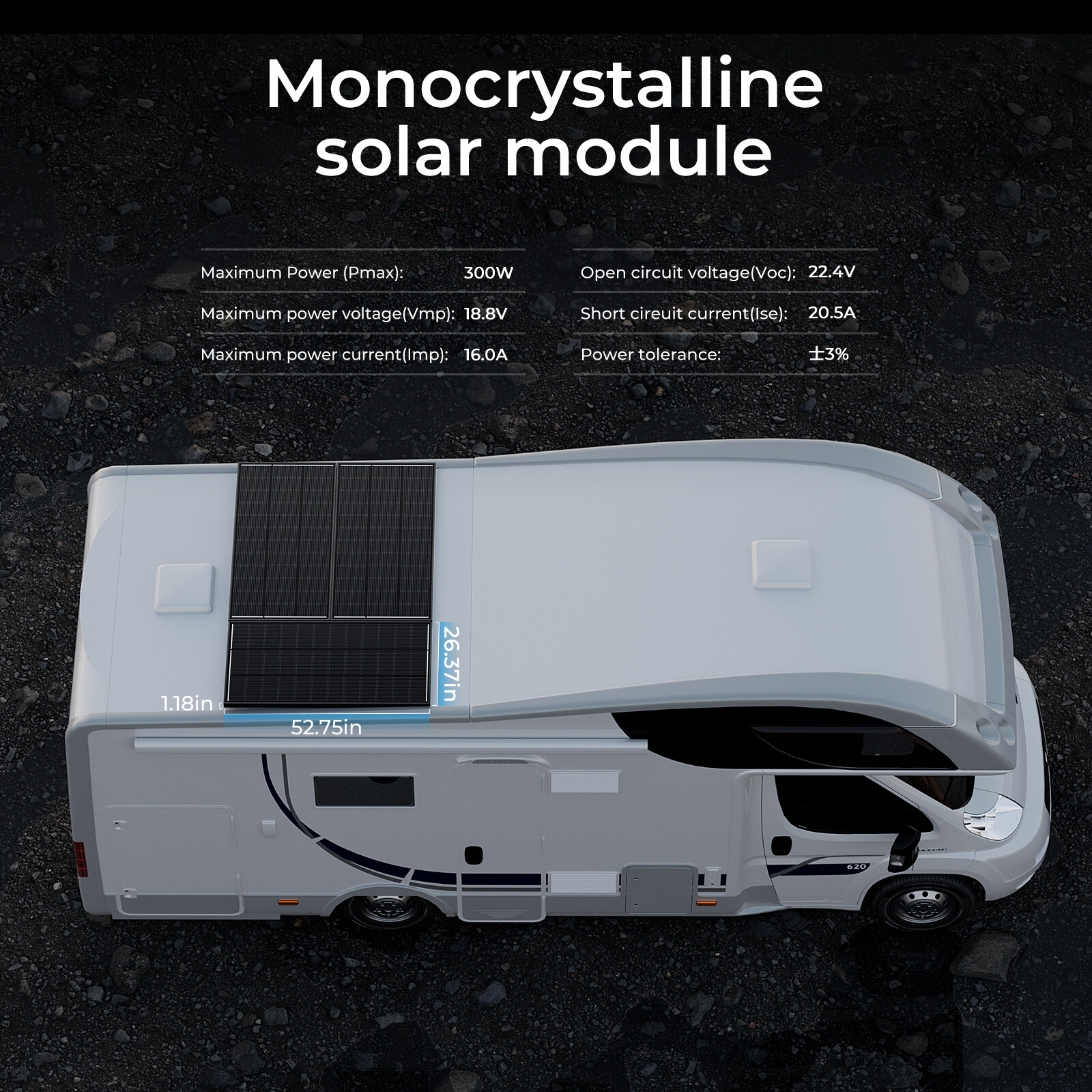 12V 300W Watt Mono Solar Panel N-Type 18BB Power RV Camping Home Boat Off Grid