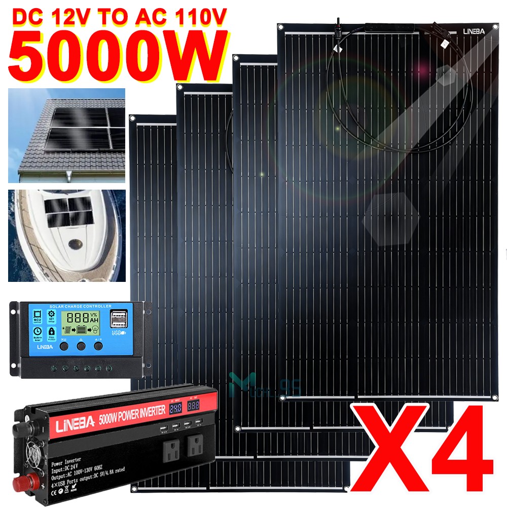 Complete 5000W Off-Grid Solar Kit 5000W Inverter 400W [4x100W] Solar Panels 110V