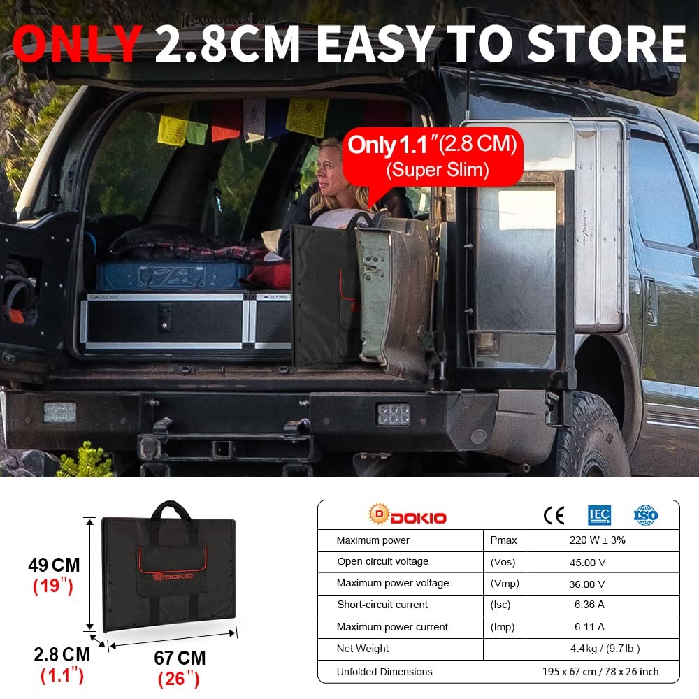 DOKIO 200W 36V Portable Foldable Solar Panel Kit, Compact 19×26.4in Design 9….