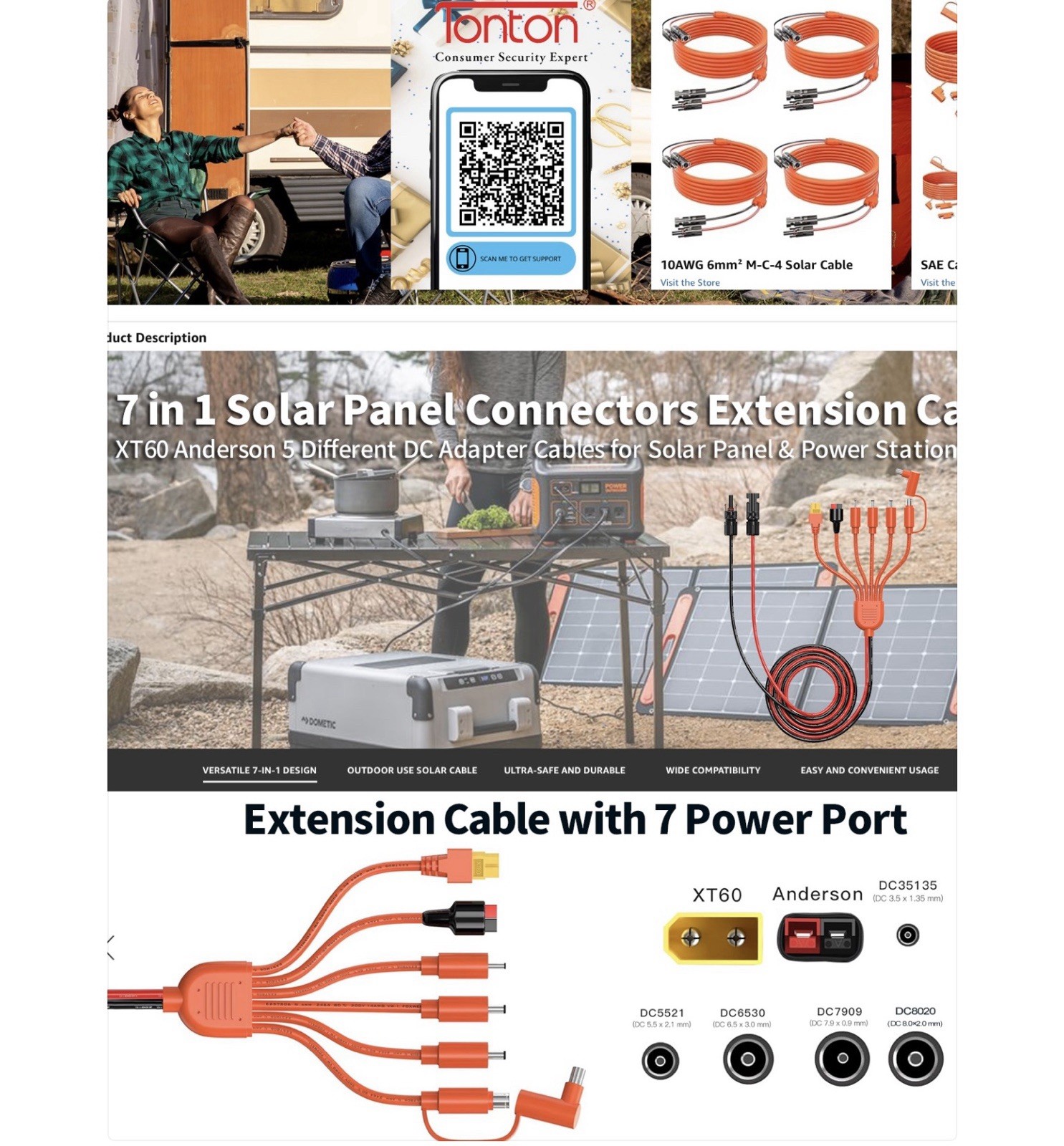 Tonton 7 In 1 Versatile Solar Panel Connection Kit for Universal Power Stations