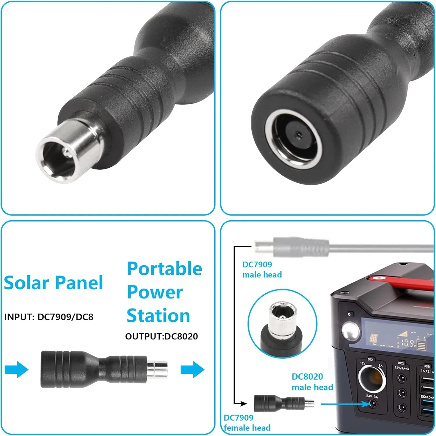 DC7909 to DC8020 Adapter DC7909 Female to DC8020 Male Connector Adapterfor 100