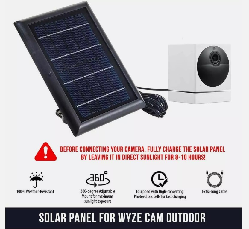 Solar Power Panel for Wyze Cam Outdoor Security Outdoor Camera (3 Pack) – Black