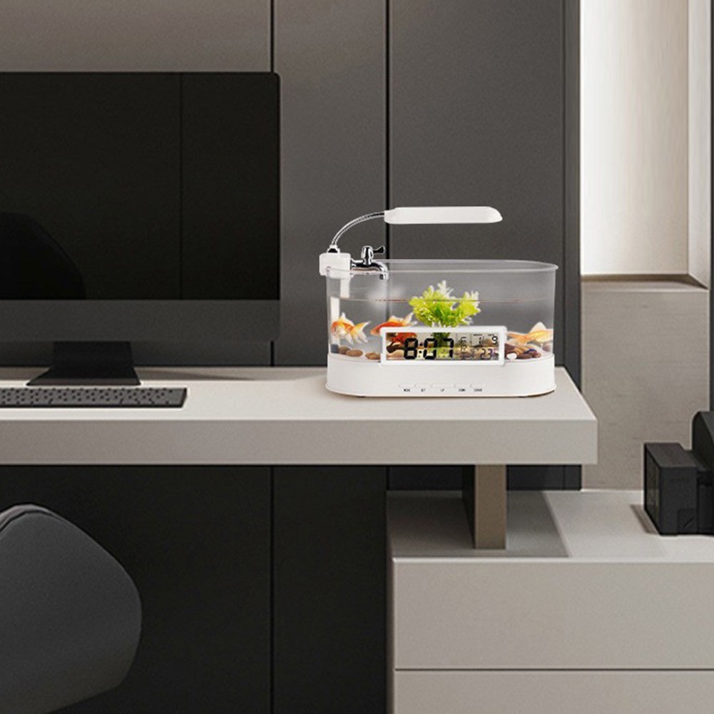 LED Desk Lamp Fish Tank with Smart Alarm Clock and Water Circulation System
