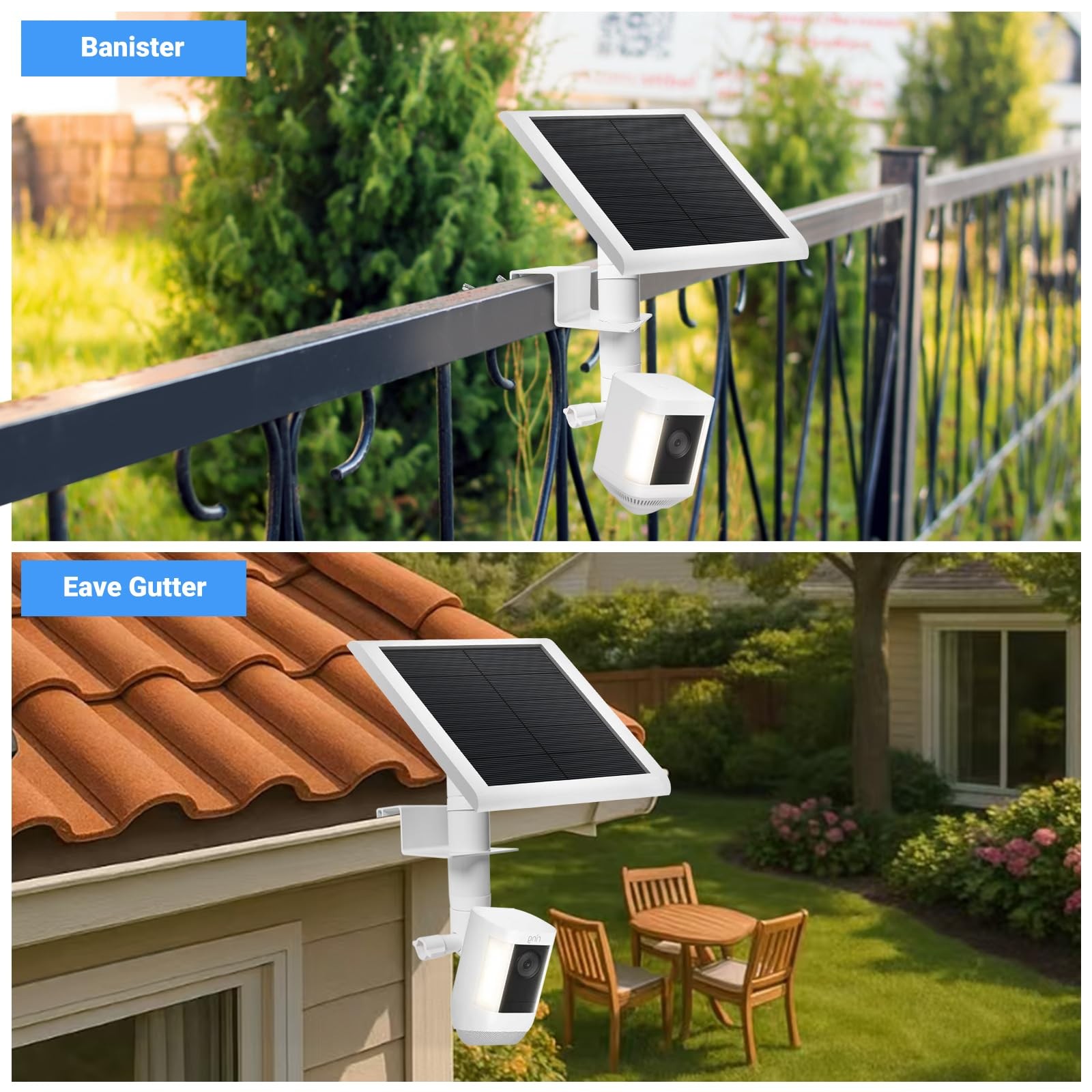 2-in-1 No-Drill Gutter Mount Bracket for Ring Cameras & Solar Panels | 360° A…