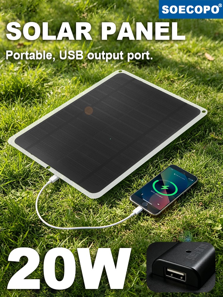 20W Flexible Solar Panel Charger Monocrystalline with USB Output Fast & Charger
