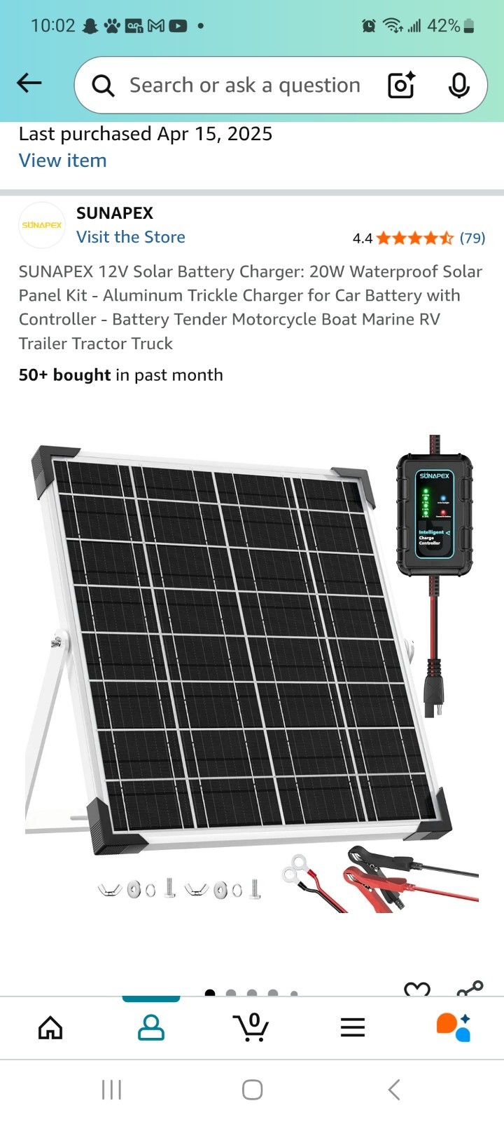 Sunapex 12v Solar Battery Charger 20watts Waterproof Solar Panel Kit