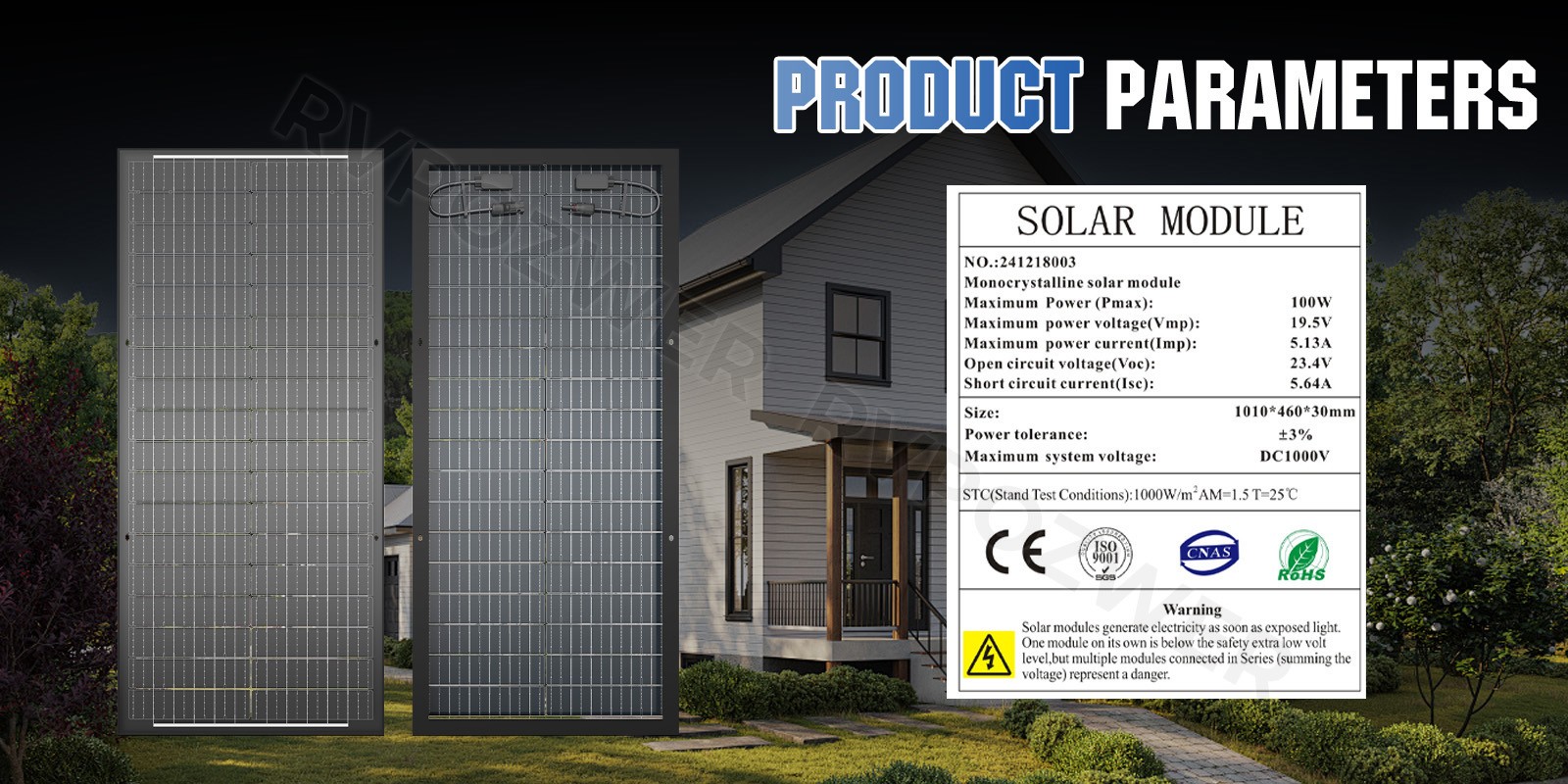 100W Bifacial Solar Panels 12V Mono 18BB High-Efficiency PV for Home/RV/Off-Grid