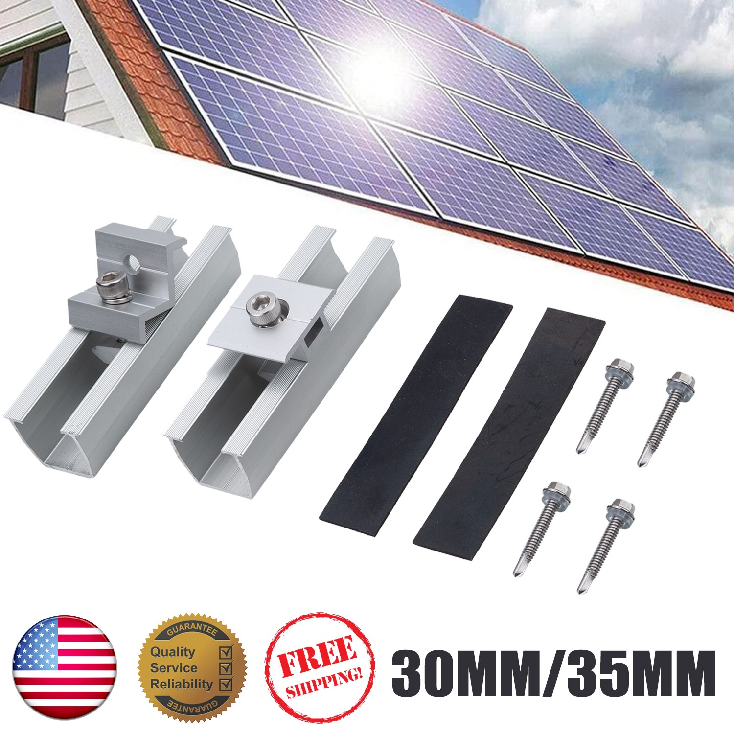 Solar Panel Mounting Fixing Kit Rail Brackets End/Mid Clamp Universal 30/35mm