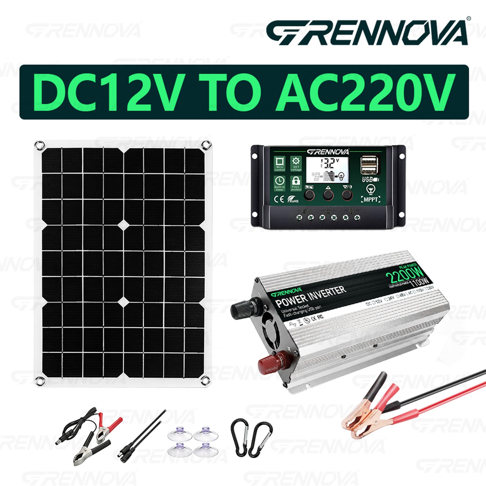 Grennova 2200W Real Power Solar Kit 60A MPPT Dual Voltage Home Backup System
