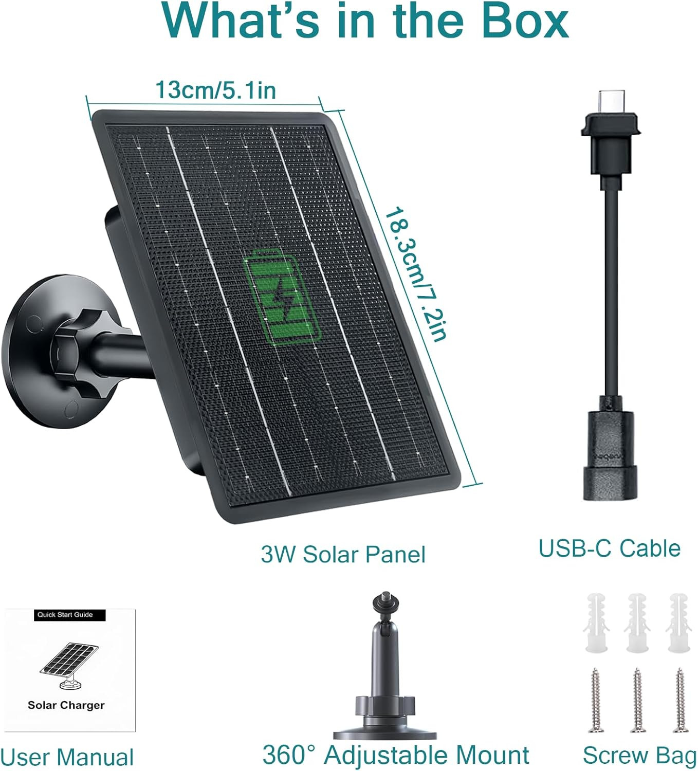 3W Solar Charger for Blink Outdoor Cameras with Adjustable Mount and Waterproof