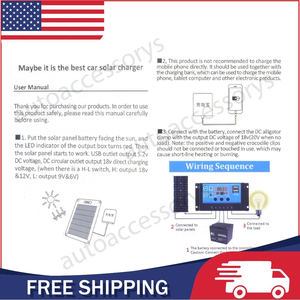 30W Solar Panel Kit 12V Trickle Charger Battery Charger Maintainer Boat RV Car