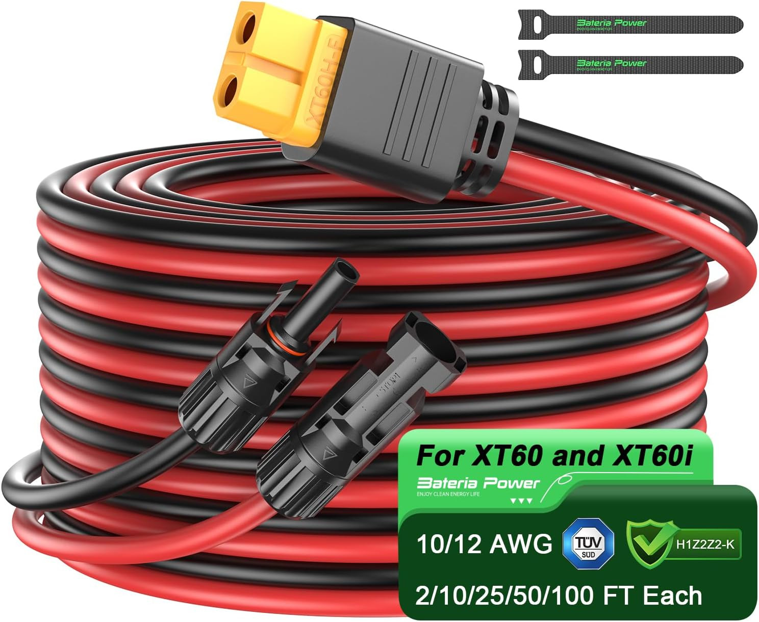 50FT 10AWG Solar Connector to XT60 Adapter Extension Cable, Solar Panel to XT60