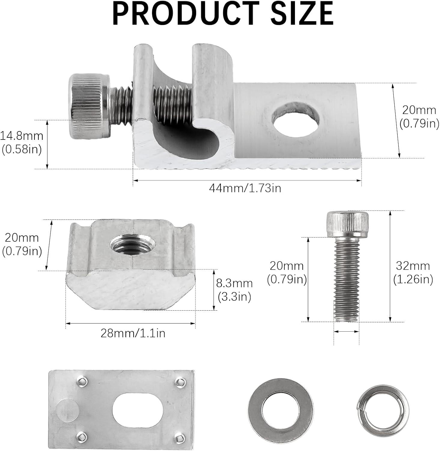 16 Pcs Solar Panel Grounding Lugs, Stainless Steel, Silver, Mount Bracket