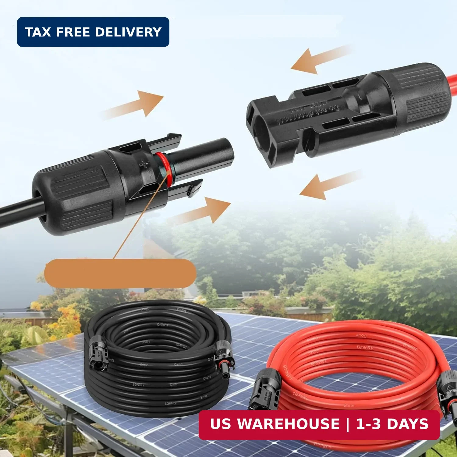 Solar Panel Extension Cable – 10AWG 25FT Solar Wire with Female & Male Waterproo