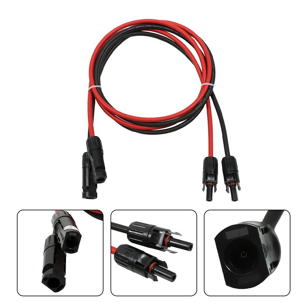 1 Pair 5ft 10AWG Black + Red Solar Panel Extension Cable Wire Connector