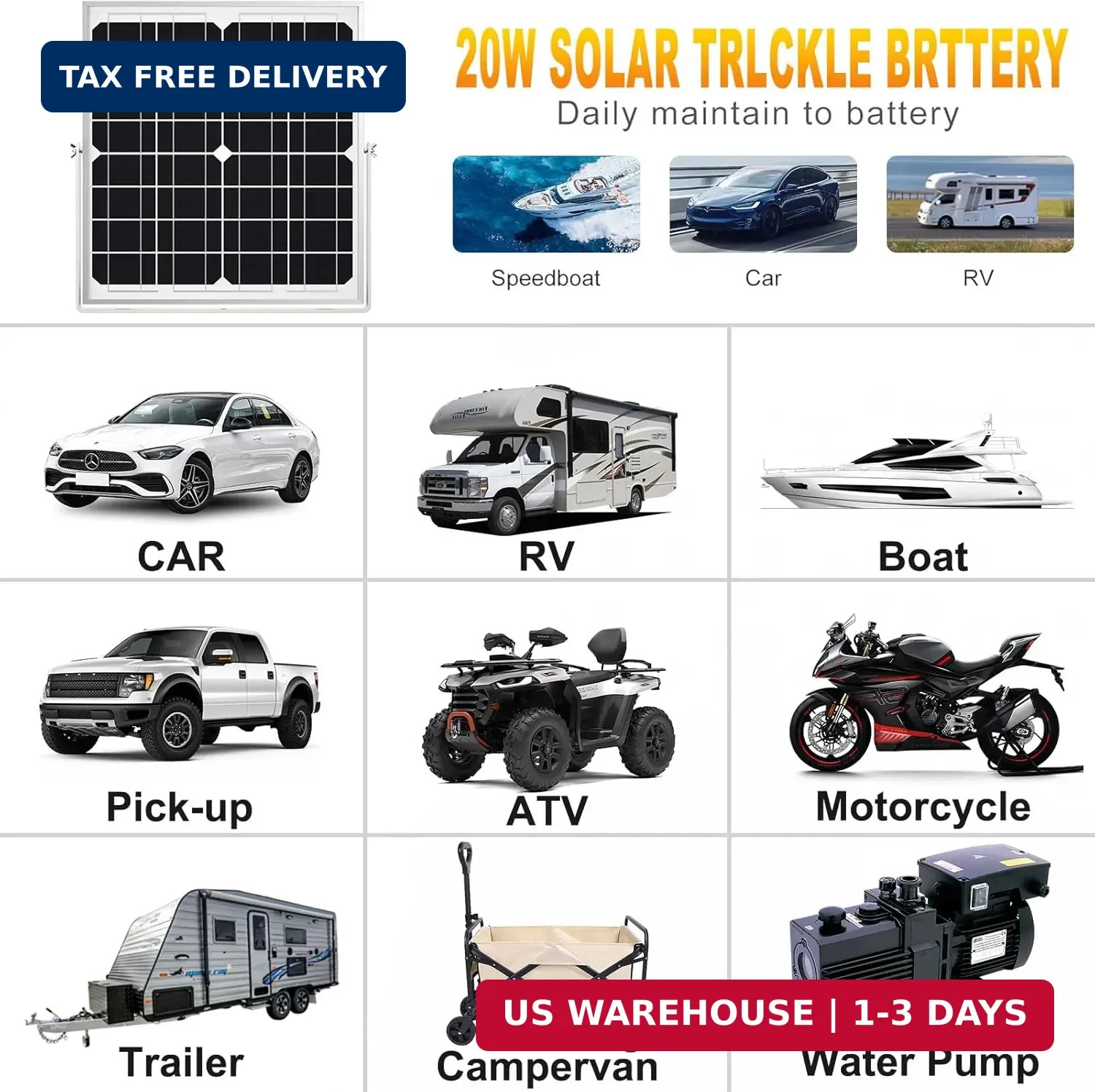 SOLPERK Solar Panel Kit 20W 12V, Waterproof Solar Battery Trickle Charger Mainta
