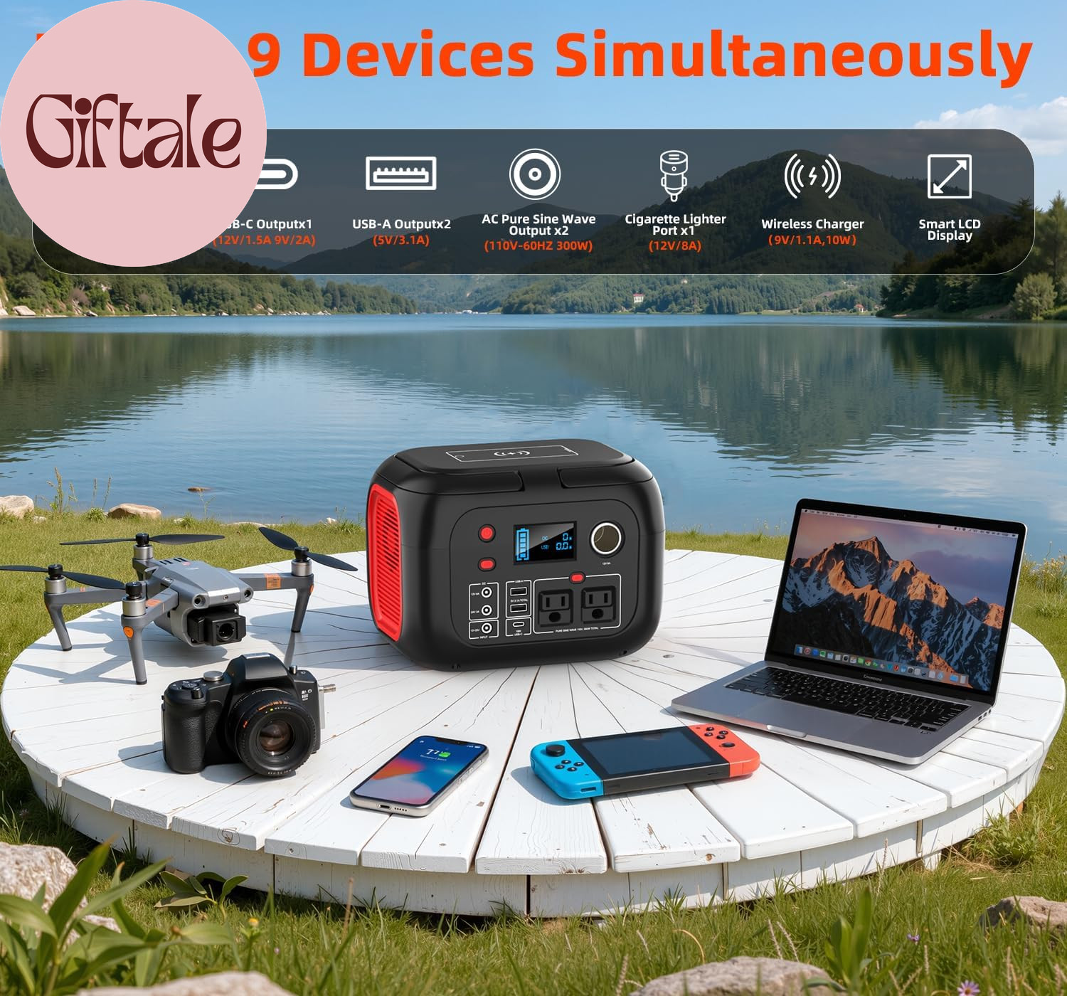 Portable Power Station 300W, 228Wh Solar Generator with 110V Pure Sine Wave AC O