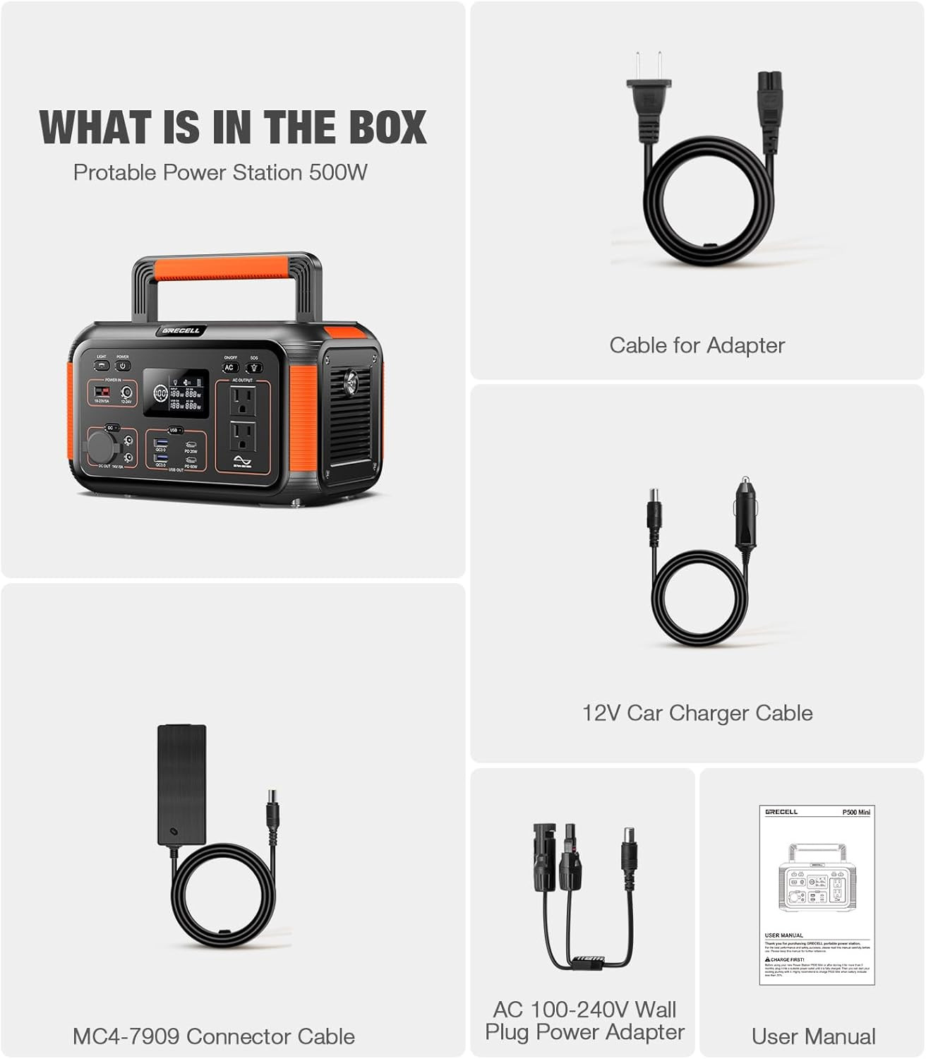 GRECELL 500W Portable Power Station 444Wh Solar Generator with 110V Pure Sine Wa