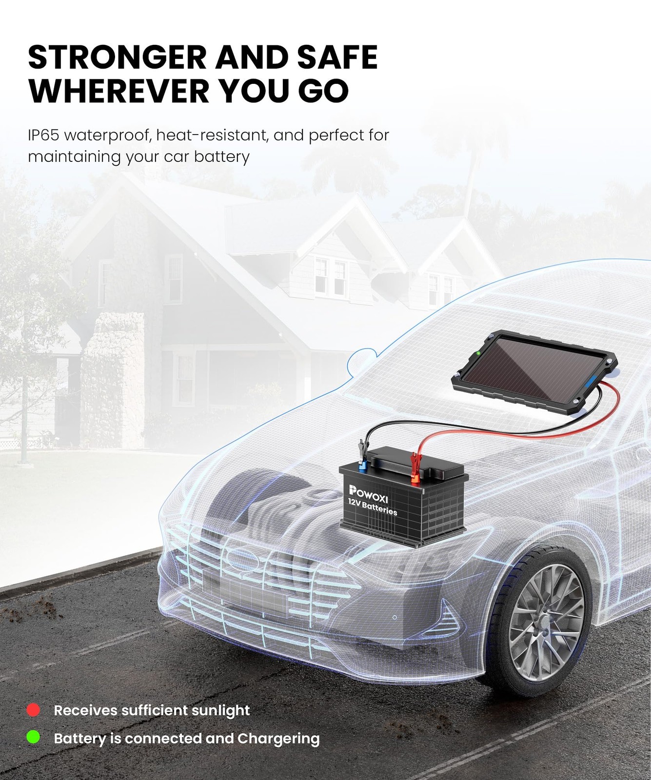 Solar Battery Charger 3.3W 12V Waterproof Trickle Maintainer for Car, RV, Boat