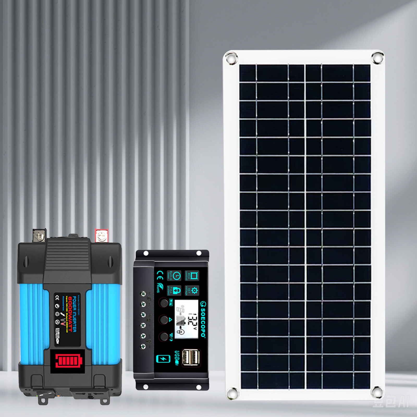 6000W Off-Grid Solar System Complete Kit Dual12V/24V To 110V/220V Inverter 100A