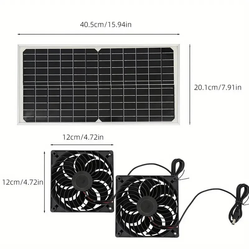 Kit de ventilador doble con energía solar de 30W para gallinero mascotas perro