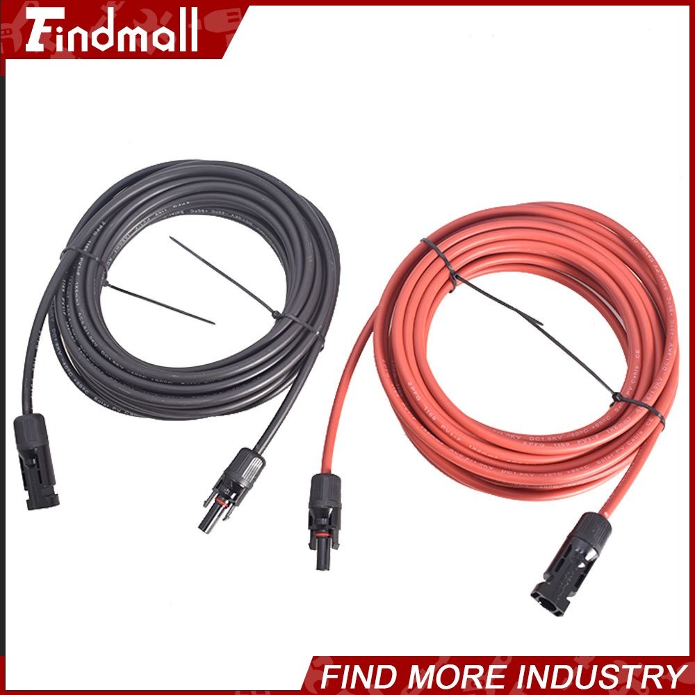 Findmall 1 Pair 25FT 10AWG Black+Red Solar Panel Extension Cable Wire Connector