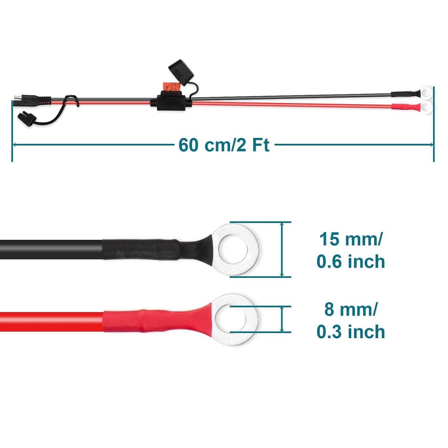 2FT 10AWG Weatherproof SAE Extension Cable – Ideal for RVs and Motorcycles