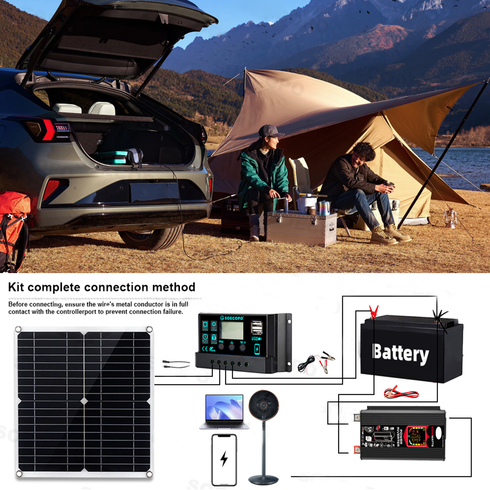 6000W Solar System DC12V to AC110V 220V 100A MPPT Controller 300W Panel InvertuX