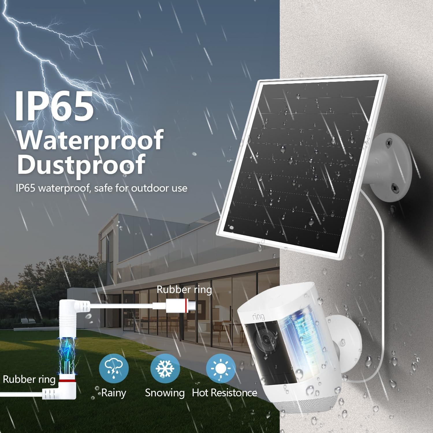 6W Solar Panel Charger for Ring Camera USB-C & Barrel Plug Waterproof