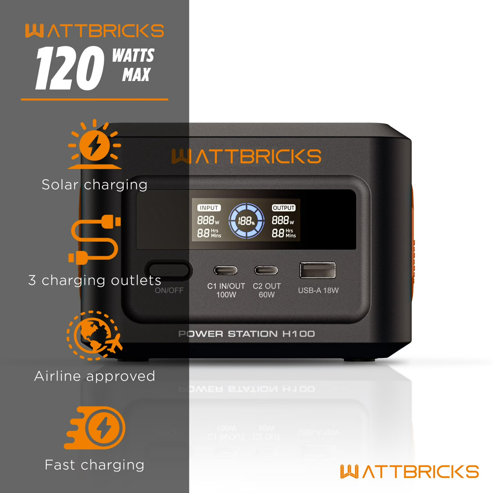 【NEW】WATTBRICKS ENERGY 120-WATT PEAK PORTABLE POWER STATION & SOLAR PANEL BUNDLE