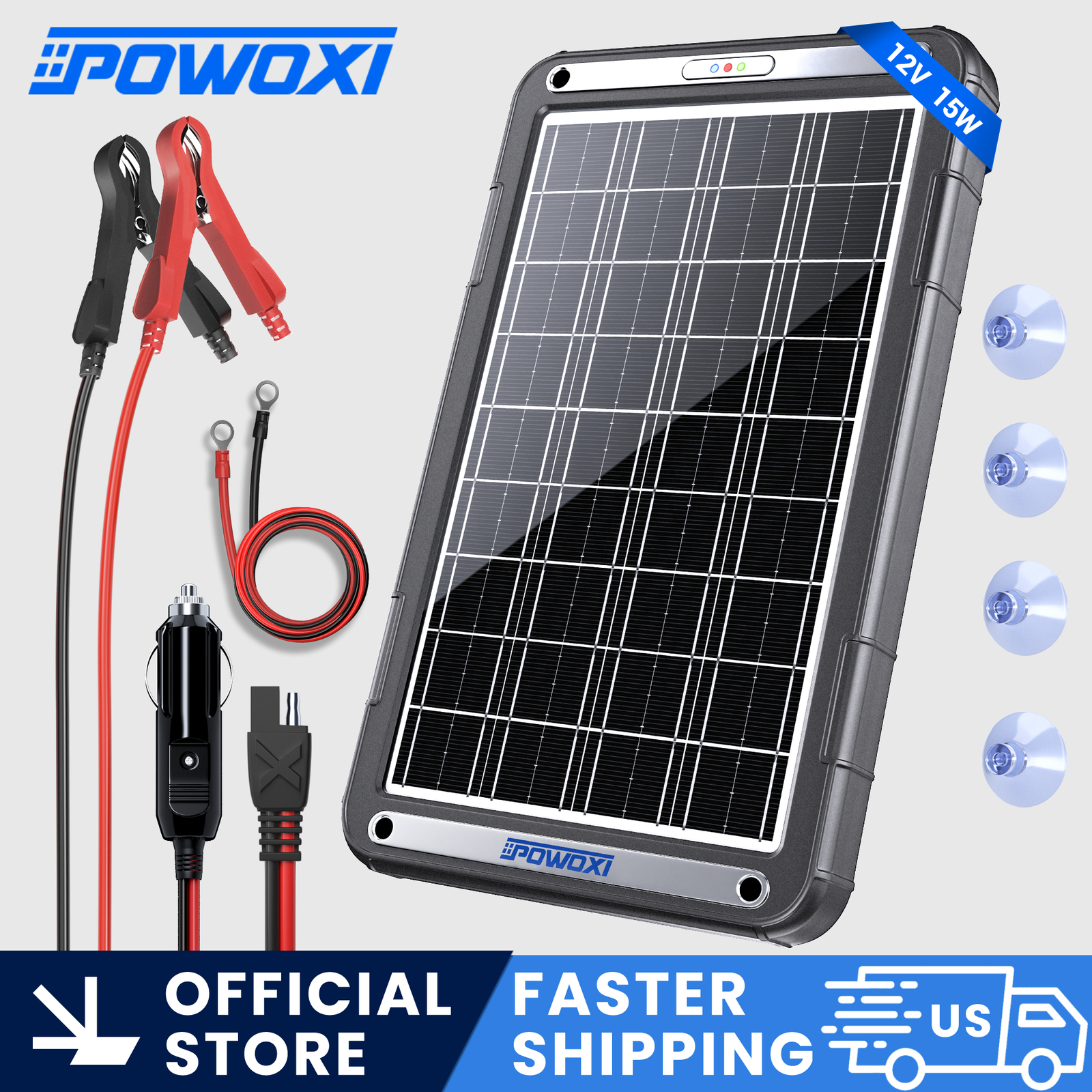 POWOXI NEW Upgraded MPPT 15W Solar Battery Trickle Charger for 12 Volt Car RV