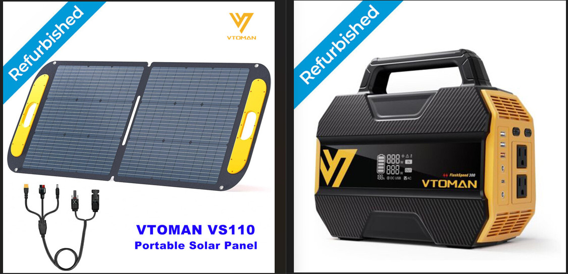 REFURBISHED +18mo Warranty VTOMAN Portable Power Station 300W & 110W Solar Panel