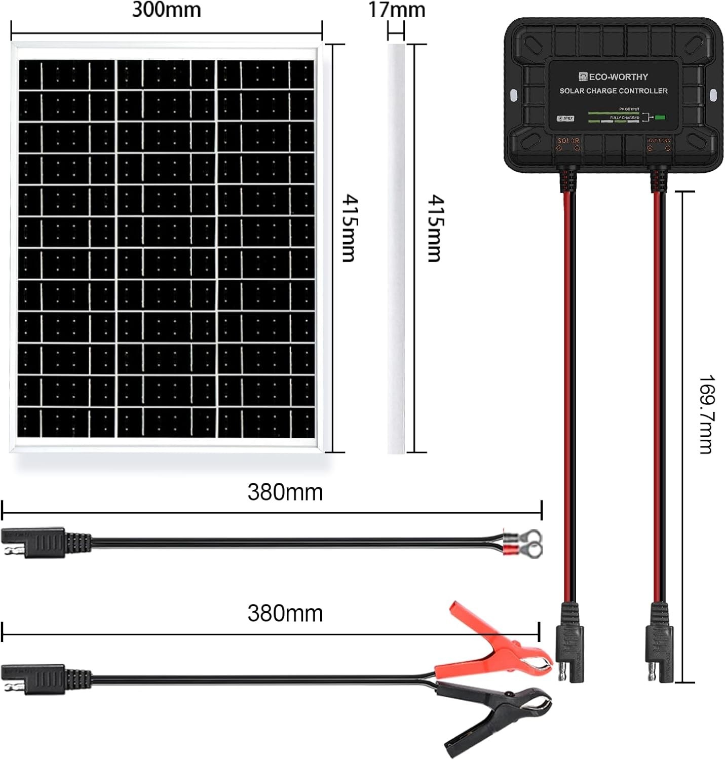 Kit de cargador solar de batería de 25 W y 12 V para autocaravanas, barcos y car