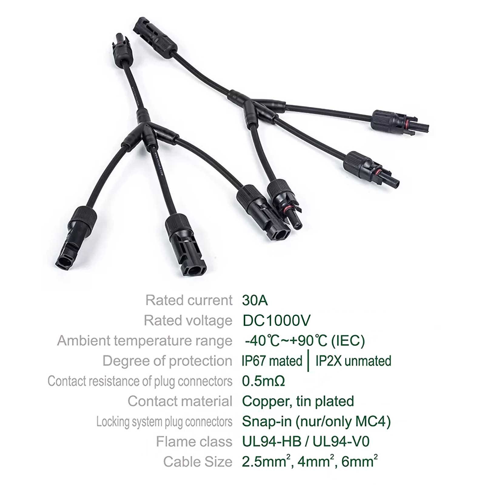 Solar Panel Y Branch Cable Connection Waterproof Adapter Connector Extension US