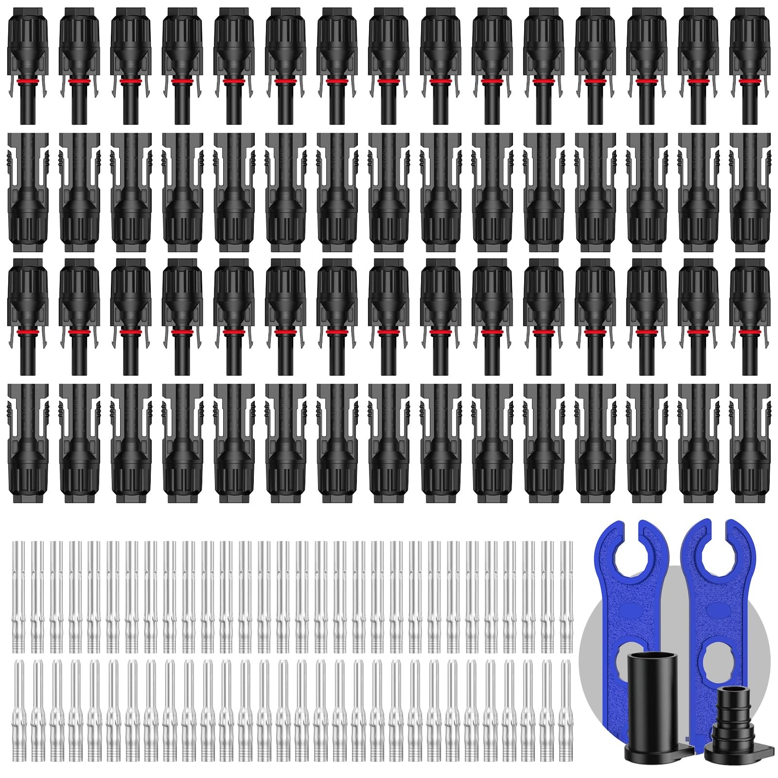 30 Pairs Solar Panel M/F Connectors, IP68 1000V 30A, 1014AWG Wire + Spanners