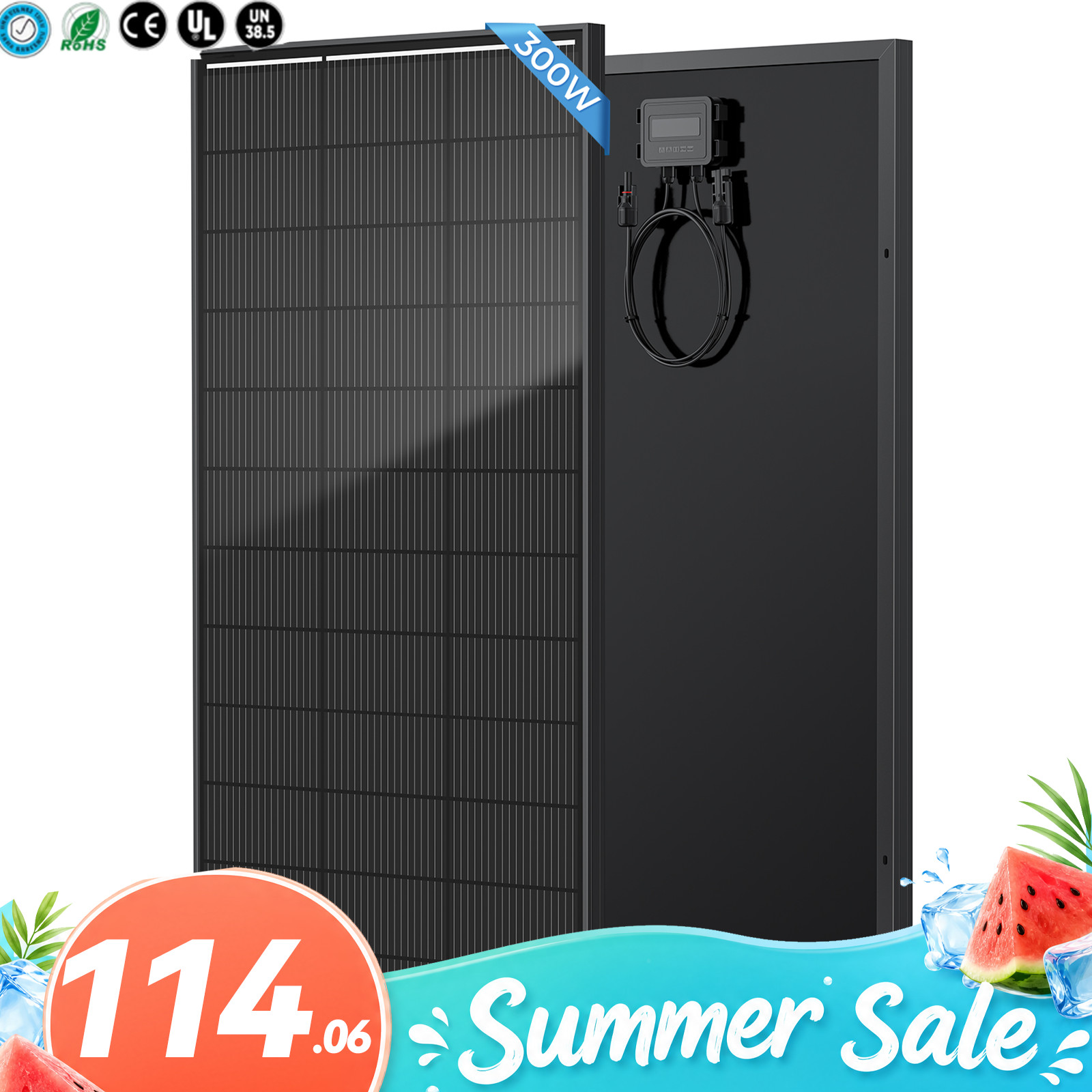 12V 300W Watt Mono Solar Panel N-Type 18BB Power RV Camping Home Boat Off Grid