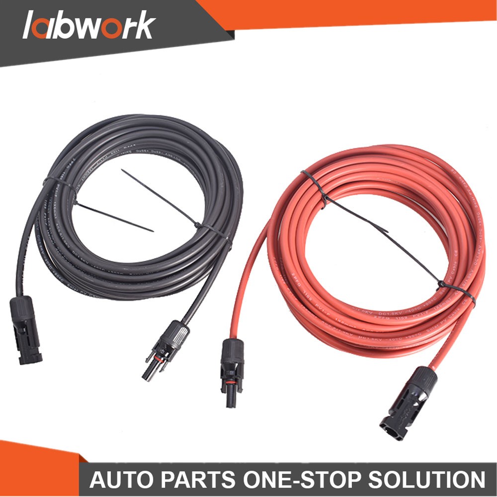 Labwork 1 Pair 25FT 10AWG Red+Black Solar Panel Extension Cable Wire Connector