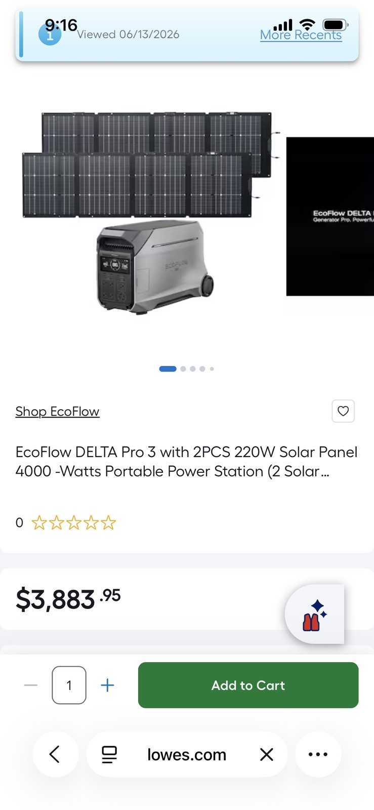 EcoFlow DELTA Pro 3 4kWh Power Station+2X220w Solar Panel Solar Kit brand new
