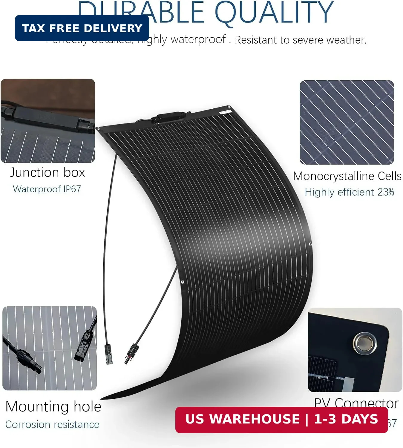 Flexible Solar Panel kit 200W 12V,2PCS 100W Monocrystalline Module,20A Charge Co
