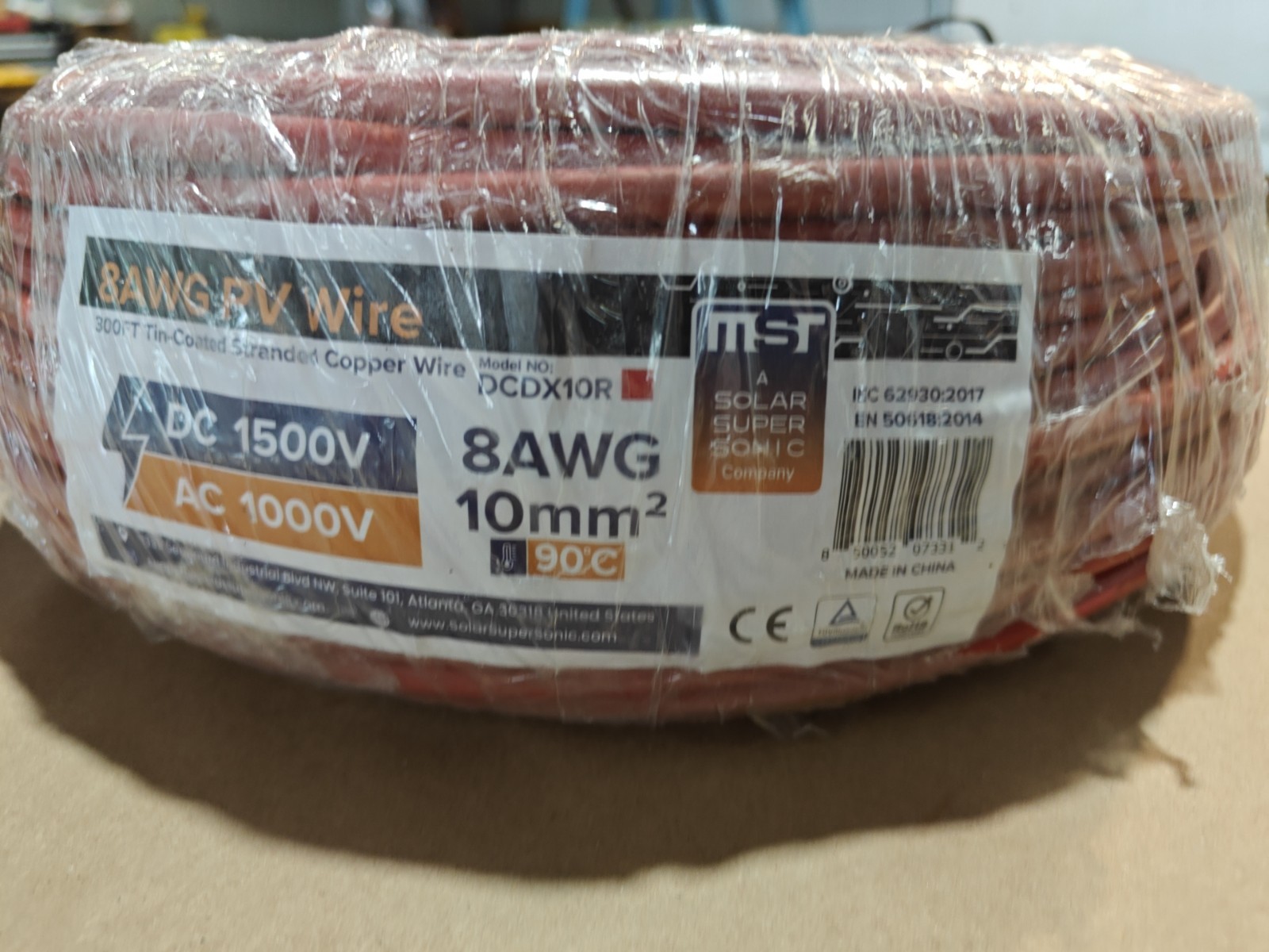 Solar Super Sonic 8AWG PV Wire 300ft, DC1500V AC1000V DCDX10R Red Tin Coated