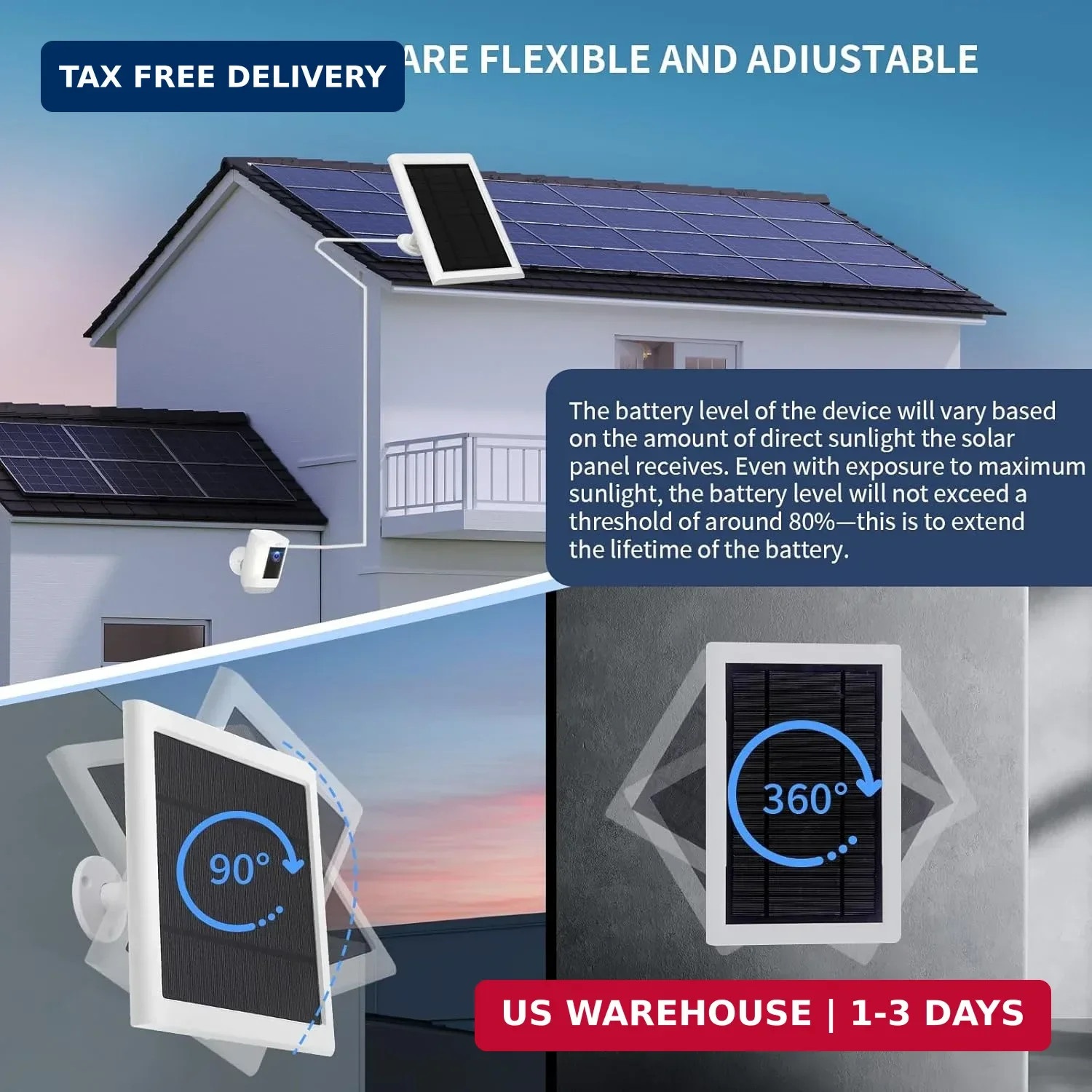 Solar Panel for Ring Camera(2Nd Generation), 2 Pack 5W Solar Panel with 10FT/3M