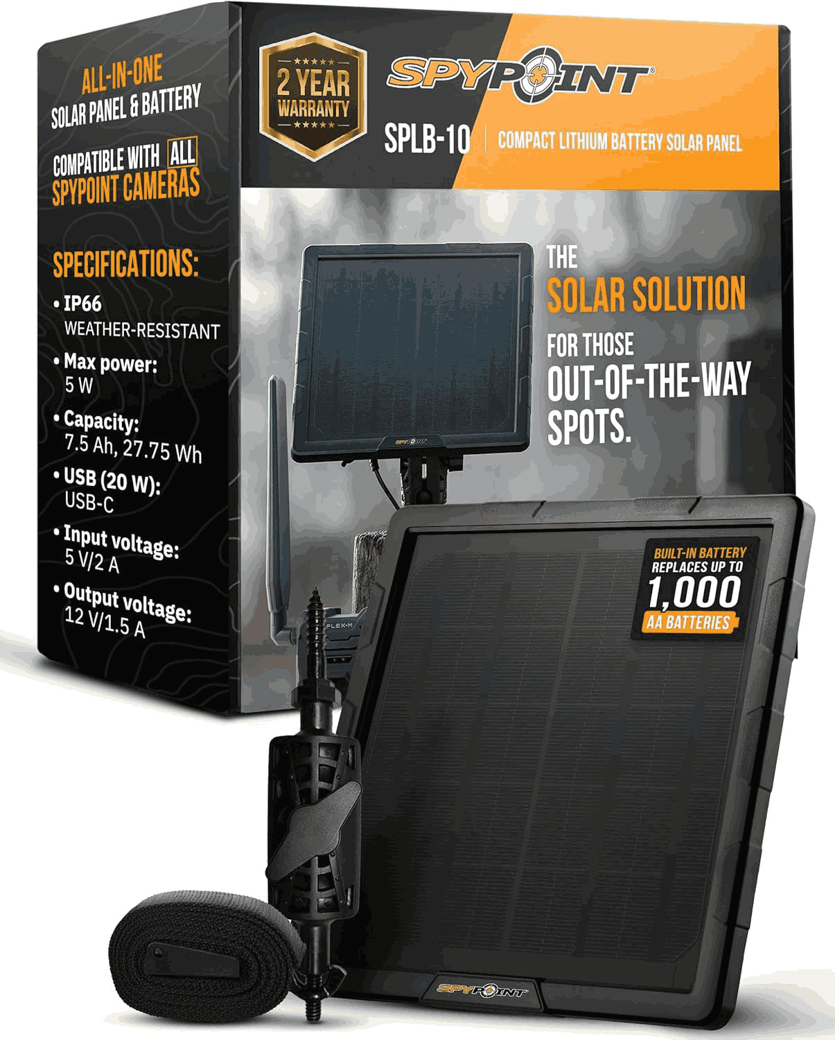 5W Solar Panel Built-In 7500mAh Battery 12V/9V/6V Output IP66 for Trail Cameras