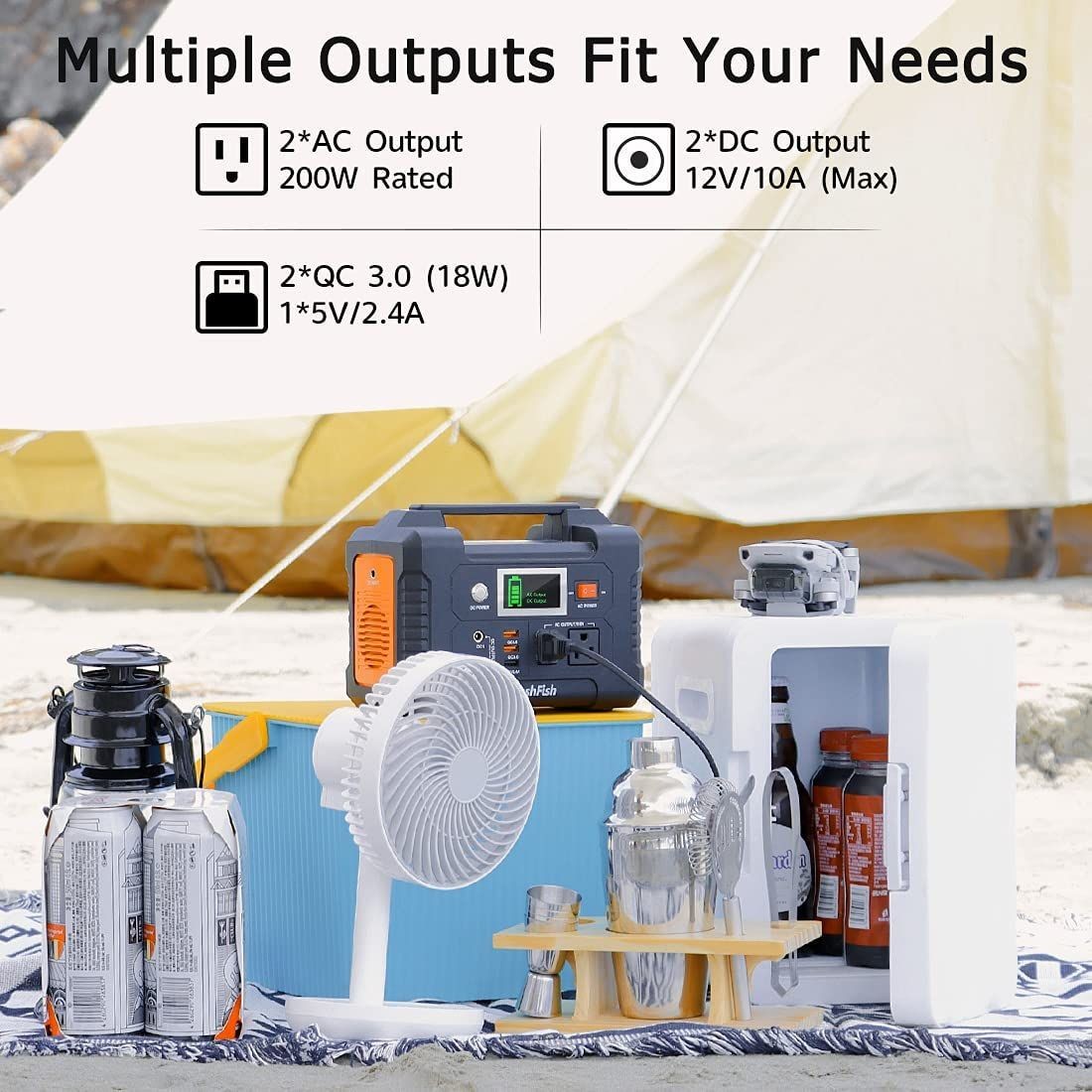 200W Portable Power Station, FlashFish 40800mAh Solar Generator with 110V AC Out