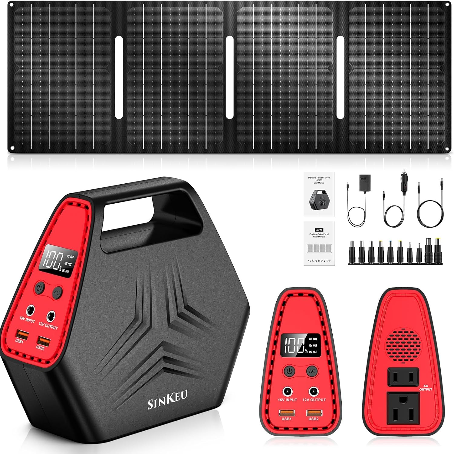 100W Solar Generator with 40W Foldable Solar Panel, 24600Mah Power Bank with AC