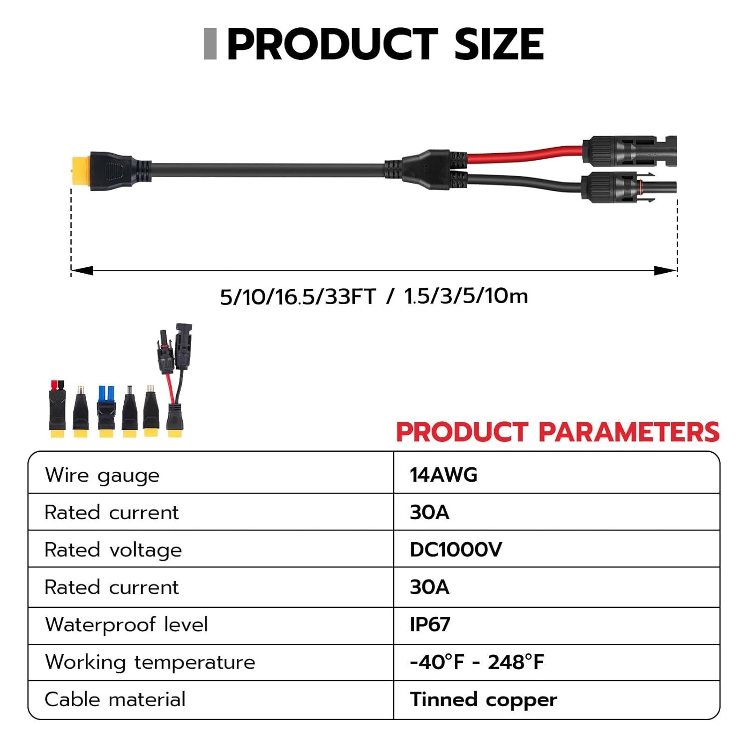 Solar Panel Connector Kit 6 in 1 Cable Solar Connector 14AWG Heavy-Duty Cable…