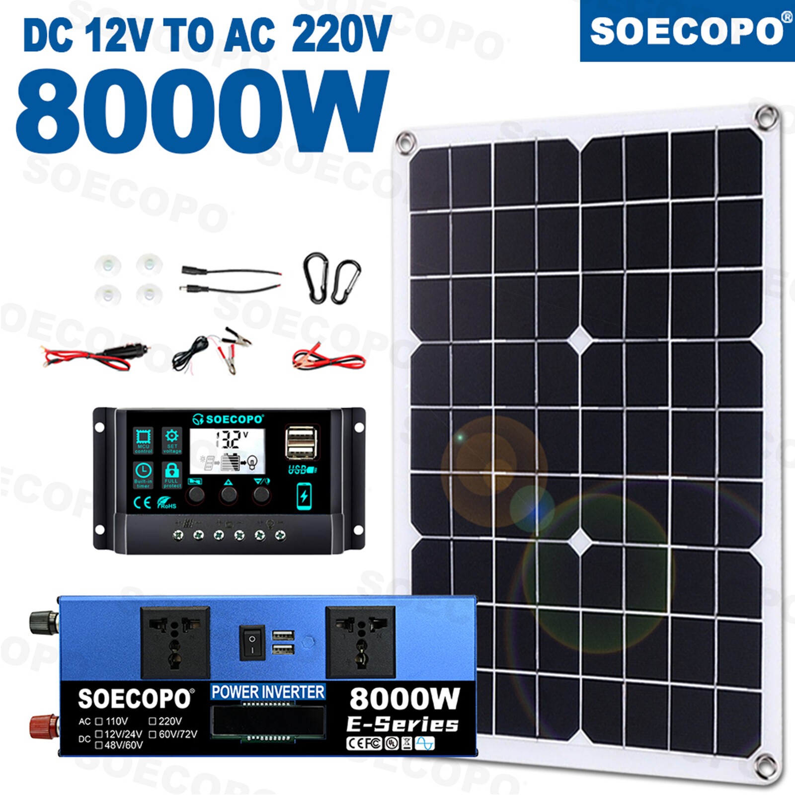 8000w 110v Solar Full Kit Inverter 300W Solar Panel Home 100A Controller SystdB