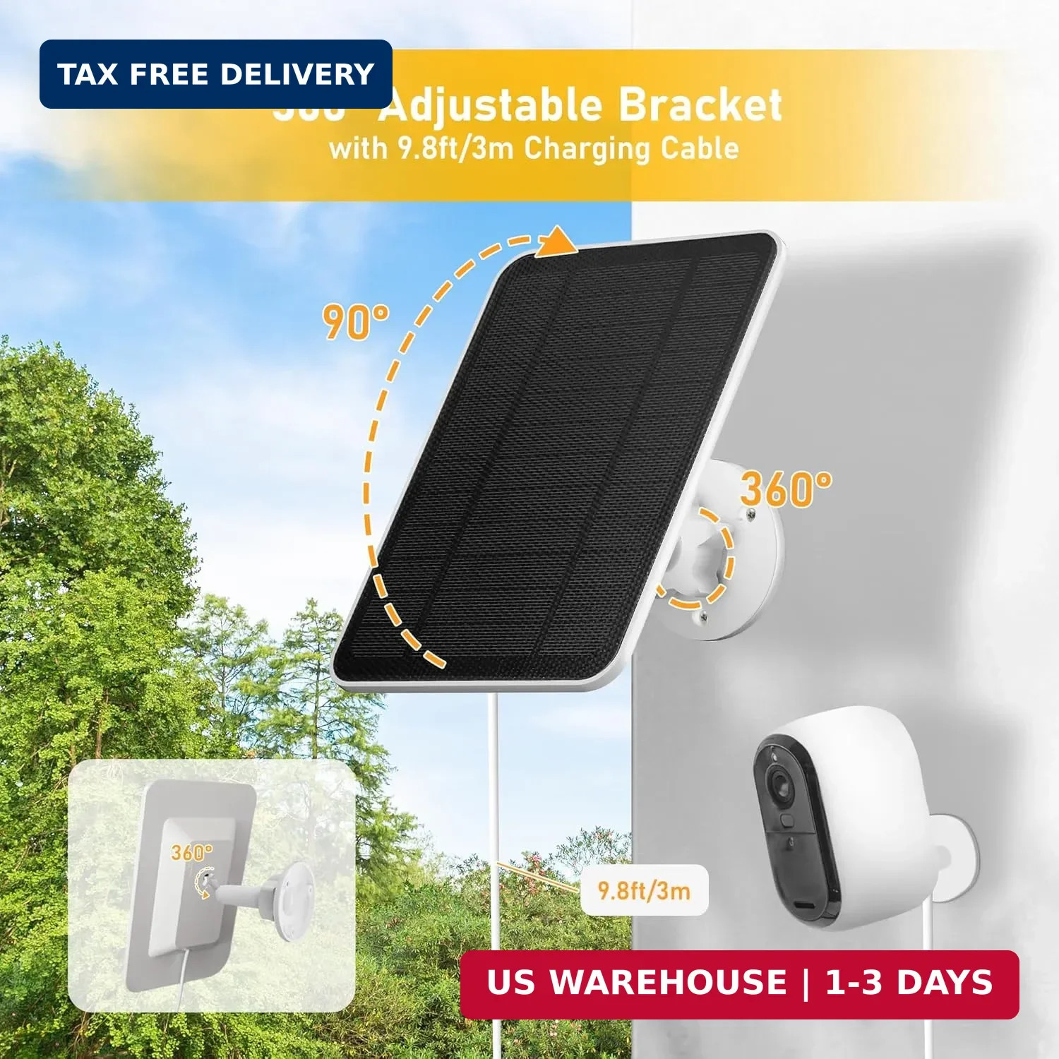 Solar Panel Charger for Arlo Essential Series,Go 2,Pro 6XL/6/5S/3,Ultra Series,W