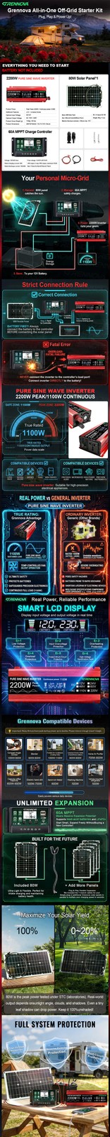 Grennova 2200W All-in-One Solar System Real Pure Sine 12V To110V/220V Power Inve