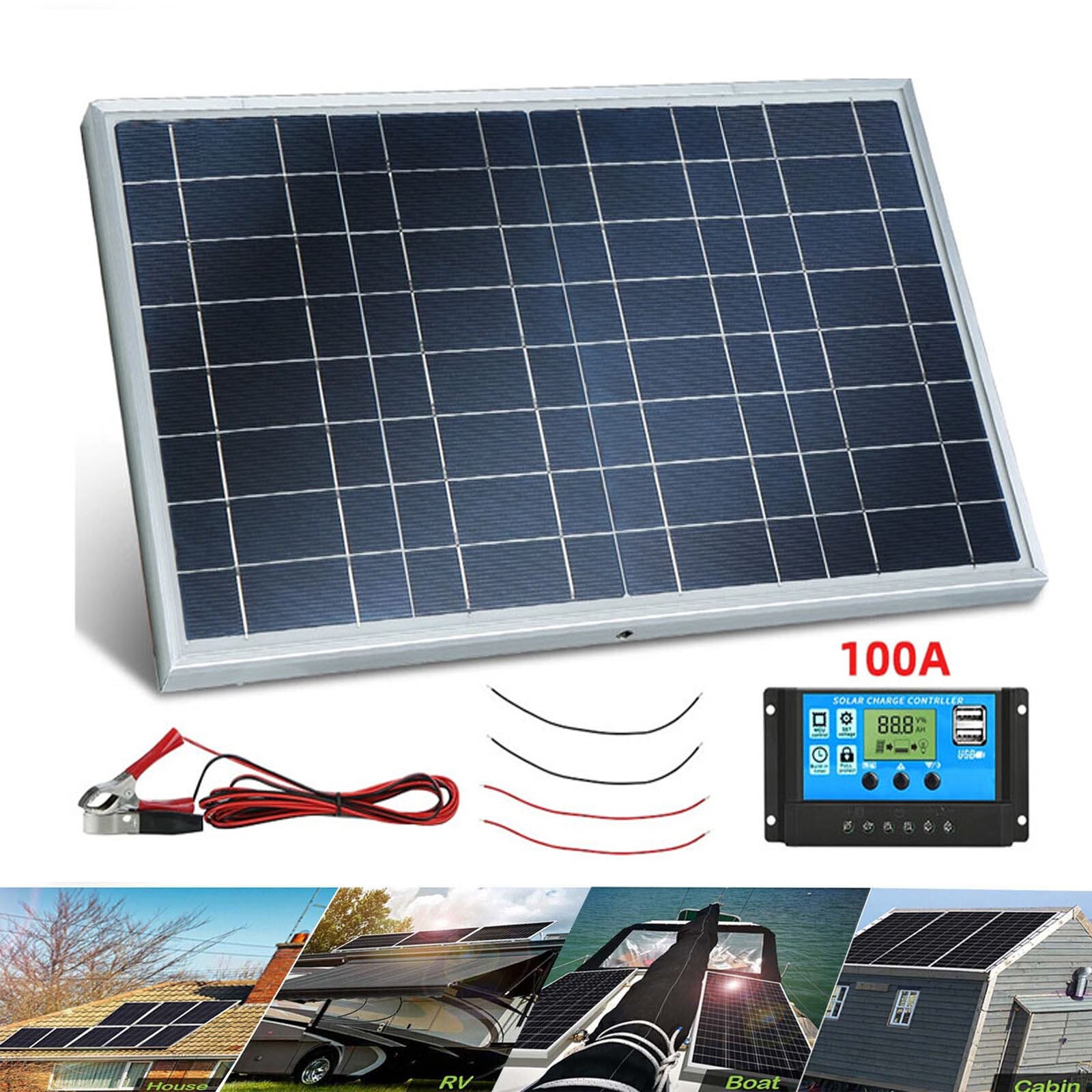 10W Solar Panel 12V Solar Battery Trickle Charger 100A W/ Controller Maintainer