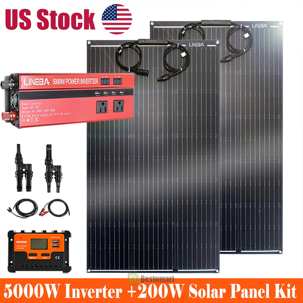 200W Portable Solar Panel Kit & 5000W Car Inverter Power System for Summer